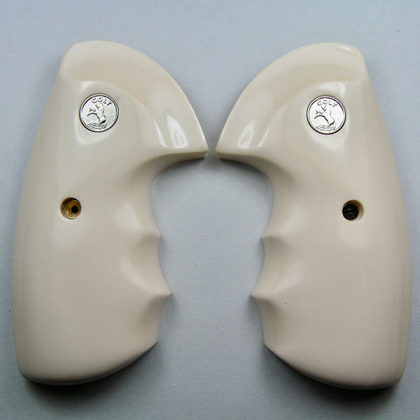 Colt Python Improved Oversized with Finger Grooves Simulated Ivory Pistol Grips with Silver Medallions-$90