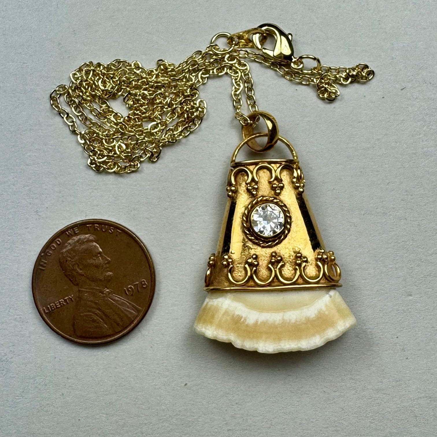 Beautiful Capped Narwhal Ivory and CZ  Pendant (A) NEW! - Sold 9.25.25