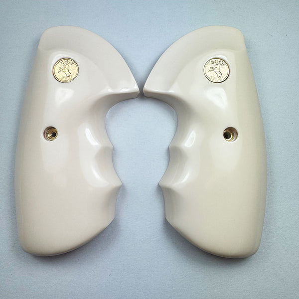 Colt Python Improved Oversized with Finger Grooves Simulated Ivory Pistol Grips with Gold Medallions
