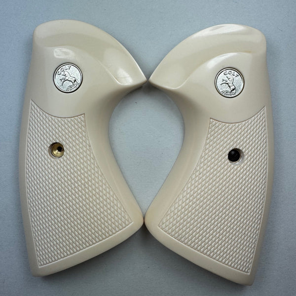 Colt Python or Anaconda Checkered Oversized Simulated Ivory Pistol Grips with Silver Medallions