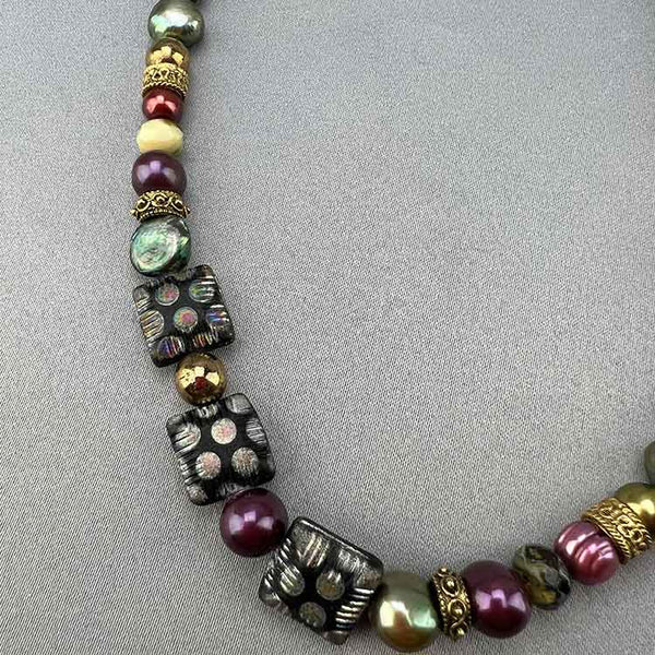 Exotic Mixed FW Pearl Trade Bead W/ French Ambassador Bead Necklace