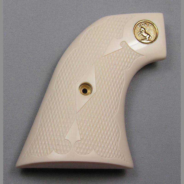 Colt SAA 2nd and 3rd Gen with Classic Checkering Simulated Ivory Pistol Grips (Medallions Extra)