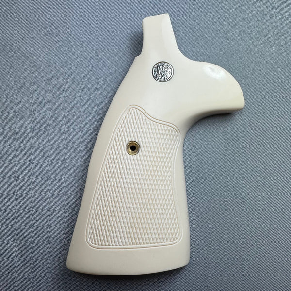 S&W N Frame Round Butt Oversized Conversion Checkered Simulated Ivory Pistol Grips