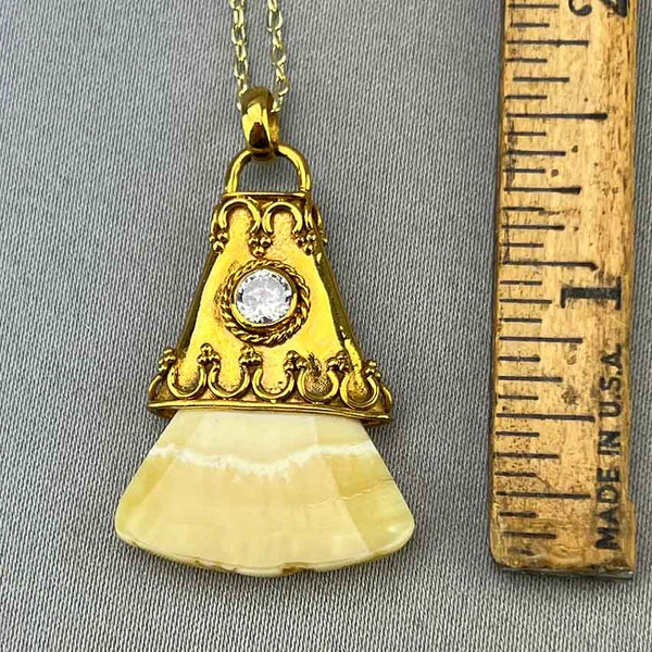 Beautiful Capped Narwhal Ivory and CZ  Pendant (A)