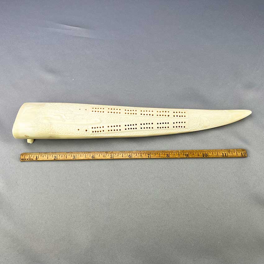 Carved Vintage Walrus Tusk Cribbage Board 04