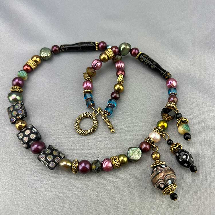 Exotic Mixed FW Pearl Trade Bead W/ French Ambassador Bead Necklace