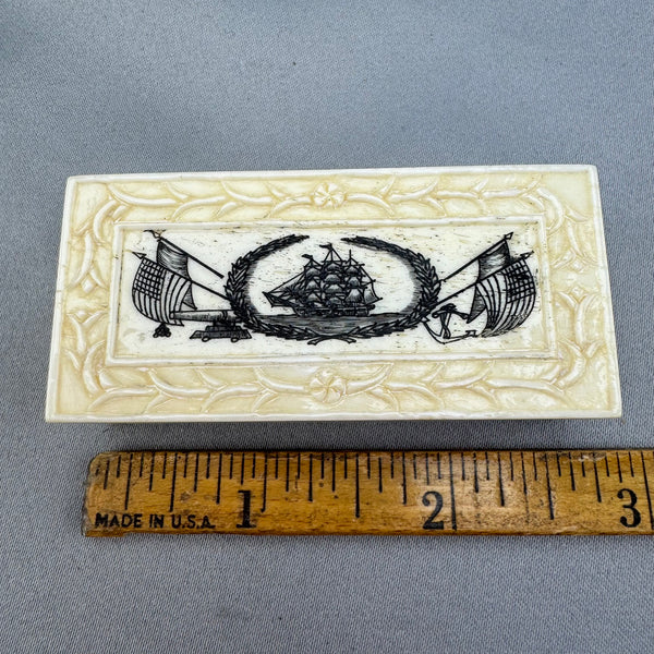 Vintage Bone Box with Scrimshawed Whaling Ship 20 