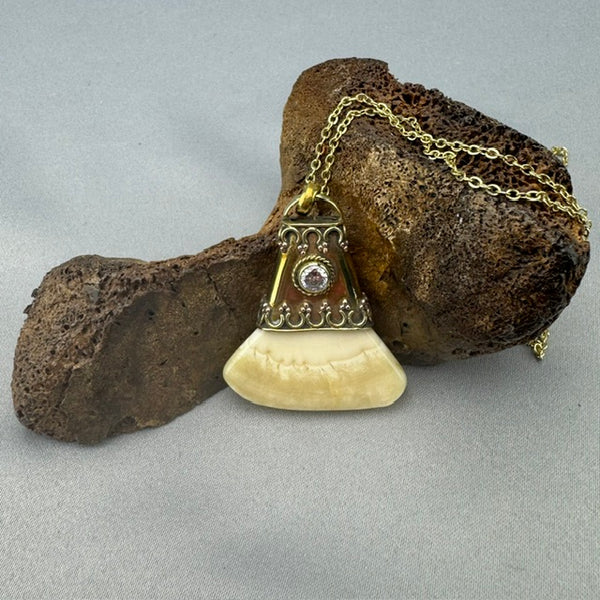 Beautiful Capped Narwhal Ivory and CZ  Pendant (A) NEW! 