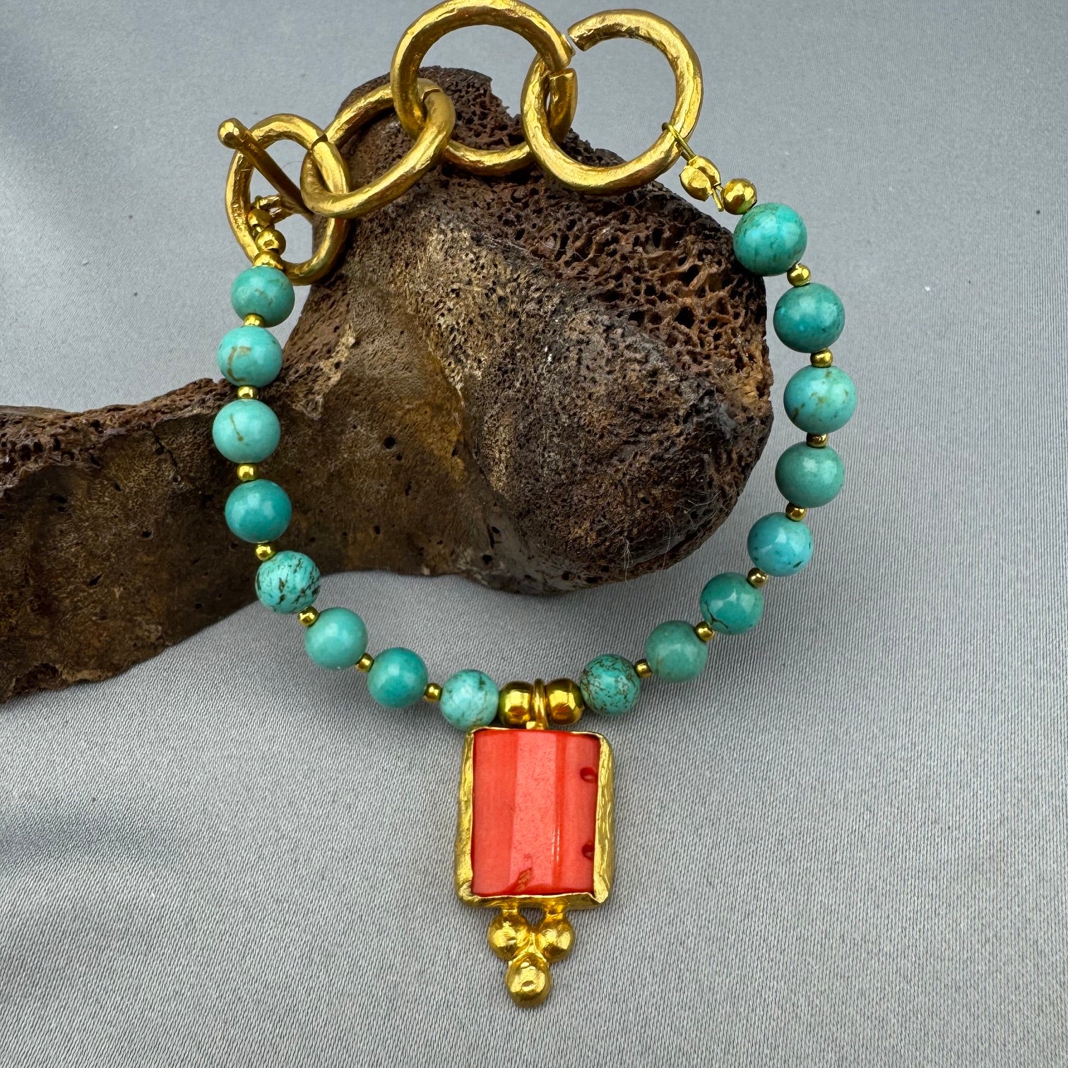 Turquoisel & Coral Bracelet - B2