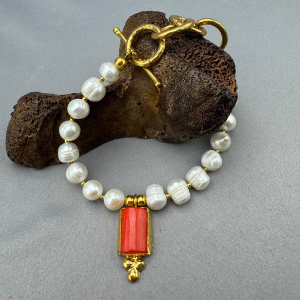 Fresh Water Pearl & Coral Bracelet - B1