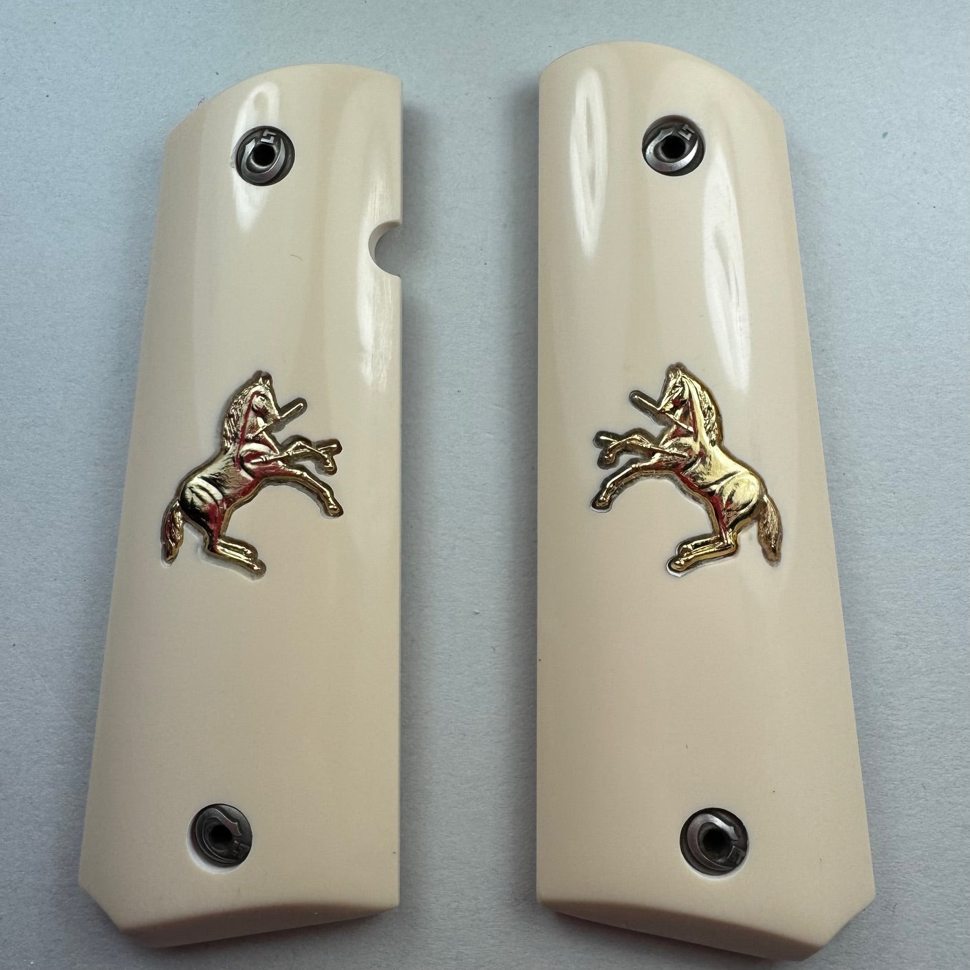 Ivory Rifle Stock 1911 Simulated Standard Ivory with Gold Horse Inlay Pistol Grips ...