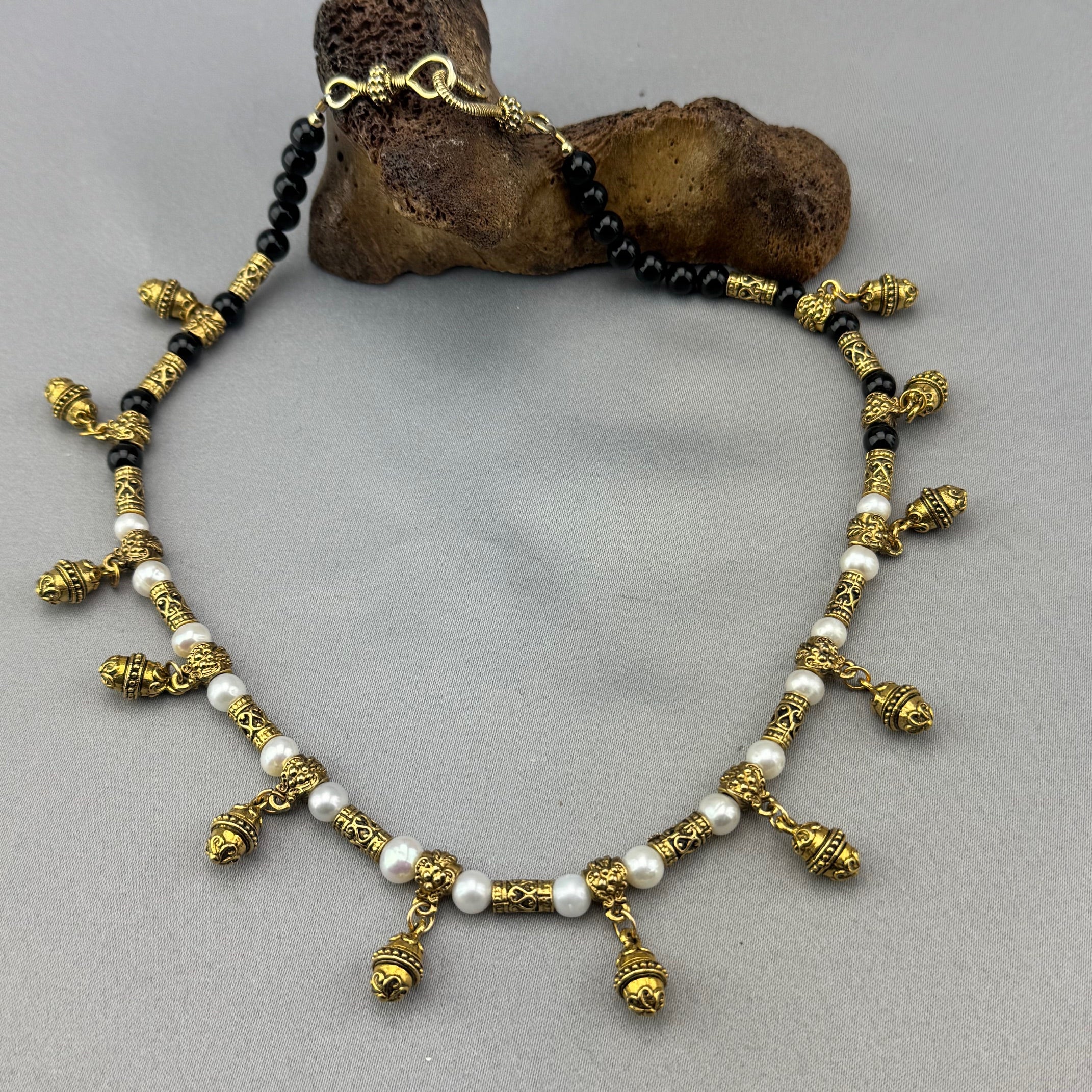 Pearl and Onyx Etruscan Style Necklace 05