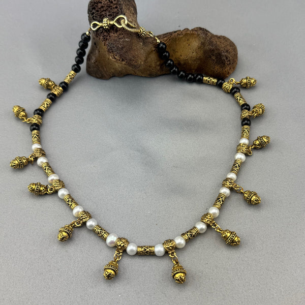 Pearl and Onyx Etruscan Style Necklace 05