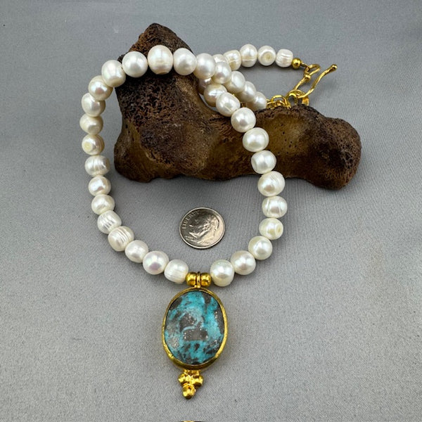 Fresh Water Pearl & Turquoise Necklace - 21