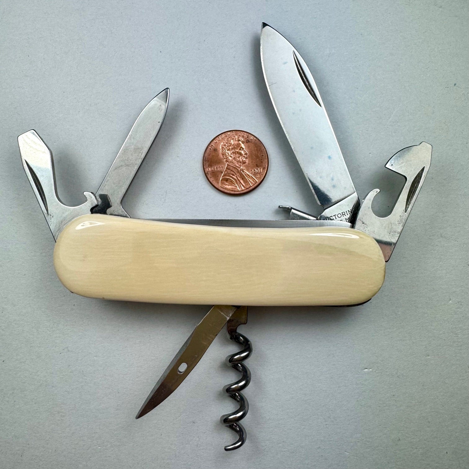 Mammoth Ivory Handled Victorinox Swiss Army Knife-Locking Blade 01