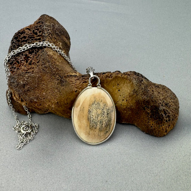 30mm x 22mm Mammoth Ivory Bark Oval with Sterling Silver Bezel