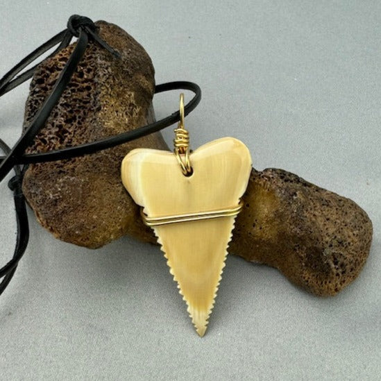 Mammoth Ivory Carved Shark Tooth Pendant GF- 05
