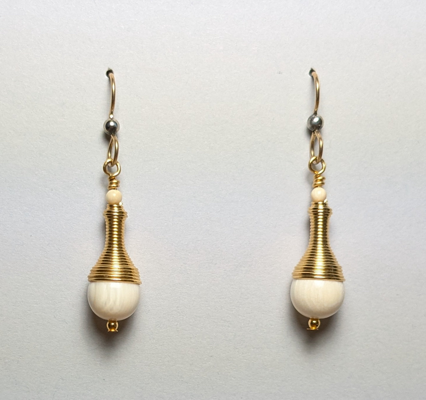 Mammoth Ivory 10mm Bead Earrings with Spiral Cones (R)