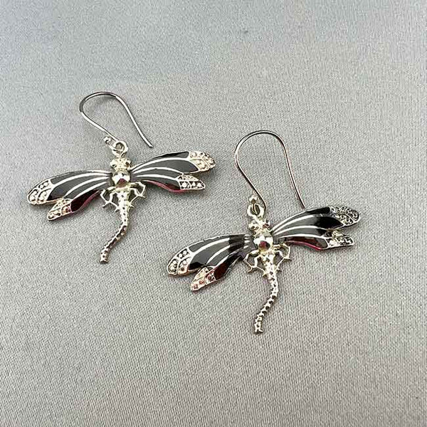Sterling Silver Enamel Dragon Fly Earrings 10 
