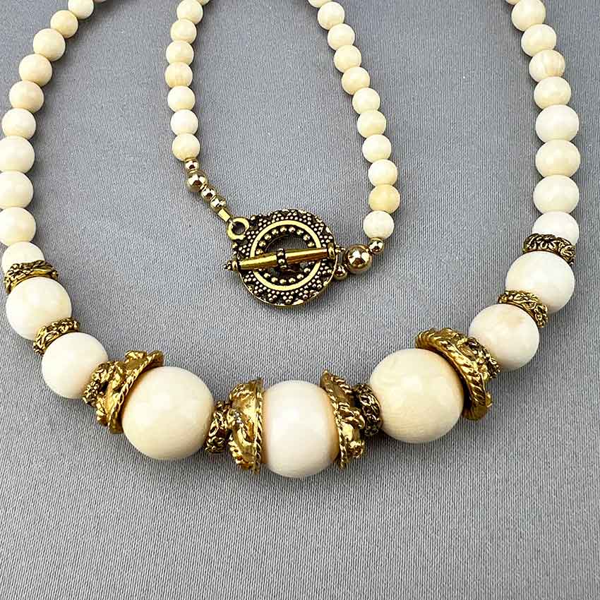 Mammoth Ivory Necklace W/ Gold Fancy Accent Beads