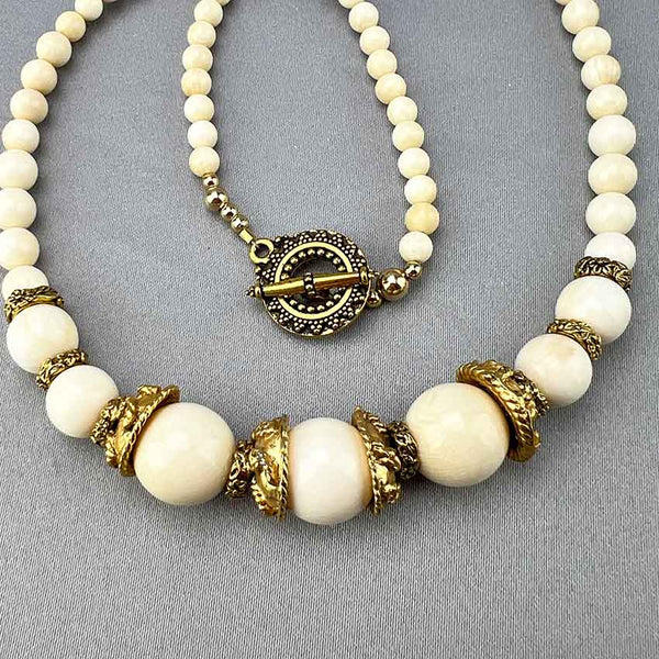 Mammoth Ivory Necklace W/ Gold Fancy Accent Beads