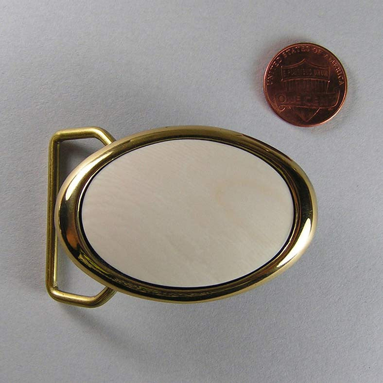 Brass Dress Belt Buckle with Domed Mammoth Ivory Insert