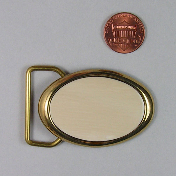 Brass Dress Belt Buckle with Domed Mammoth Ivory Insert