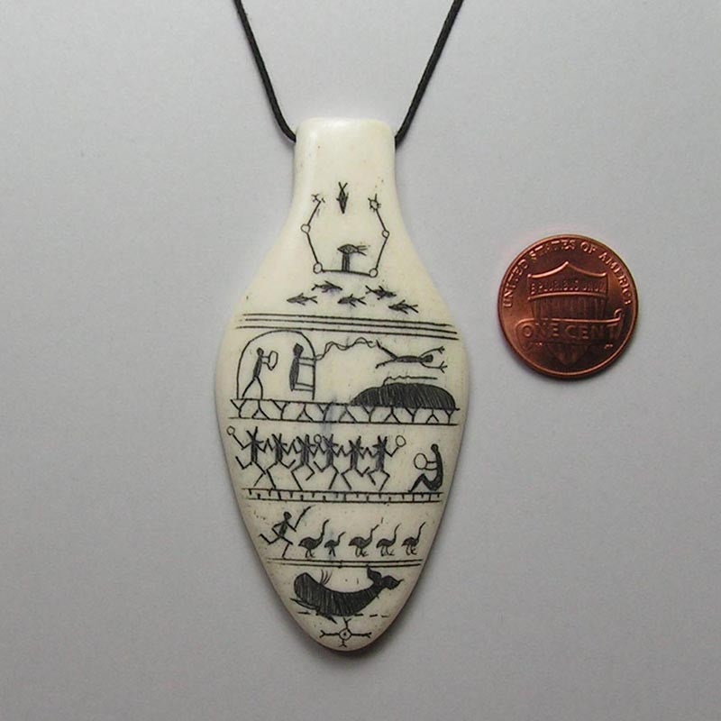 Scrimshawed Bone Pendant with Eskimo Pictographs 4