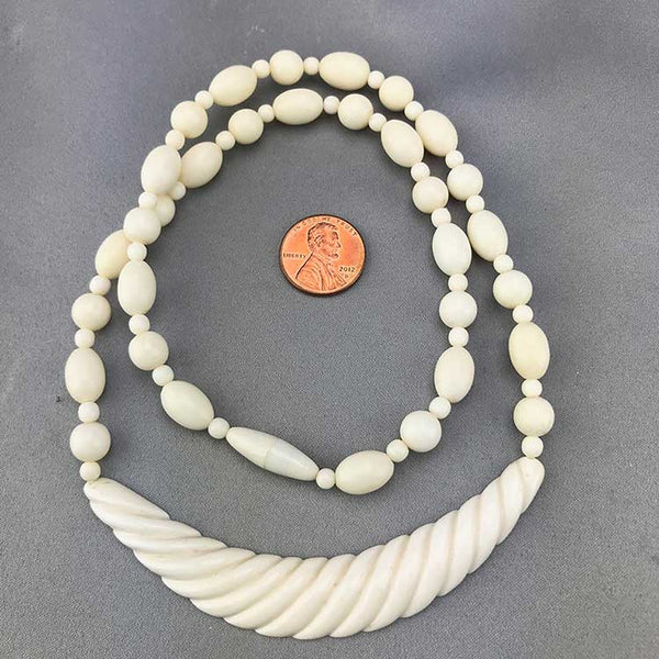 Vintage Carved Bone Crescent Necklace - 01