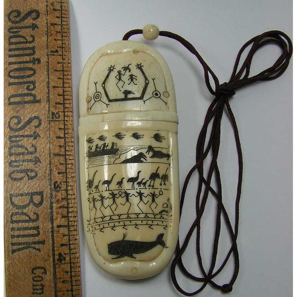 Bone Inro with Scrimshawed Pictograph Scene 04
